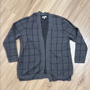 Croft & Barrow Women Sweater L P Gray Cardigan Plaid Cotton BLEND